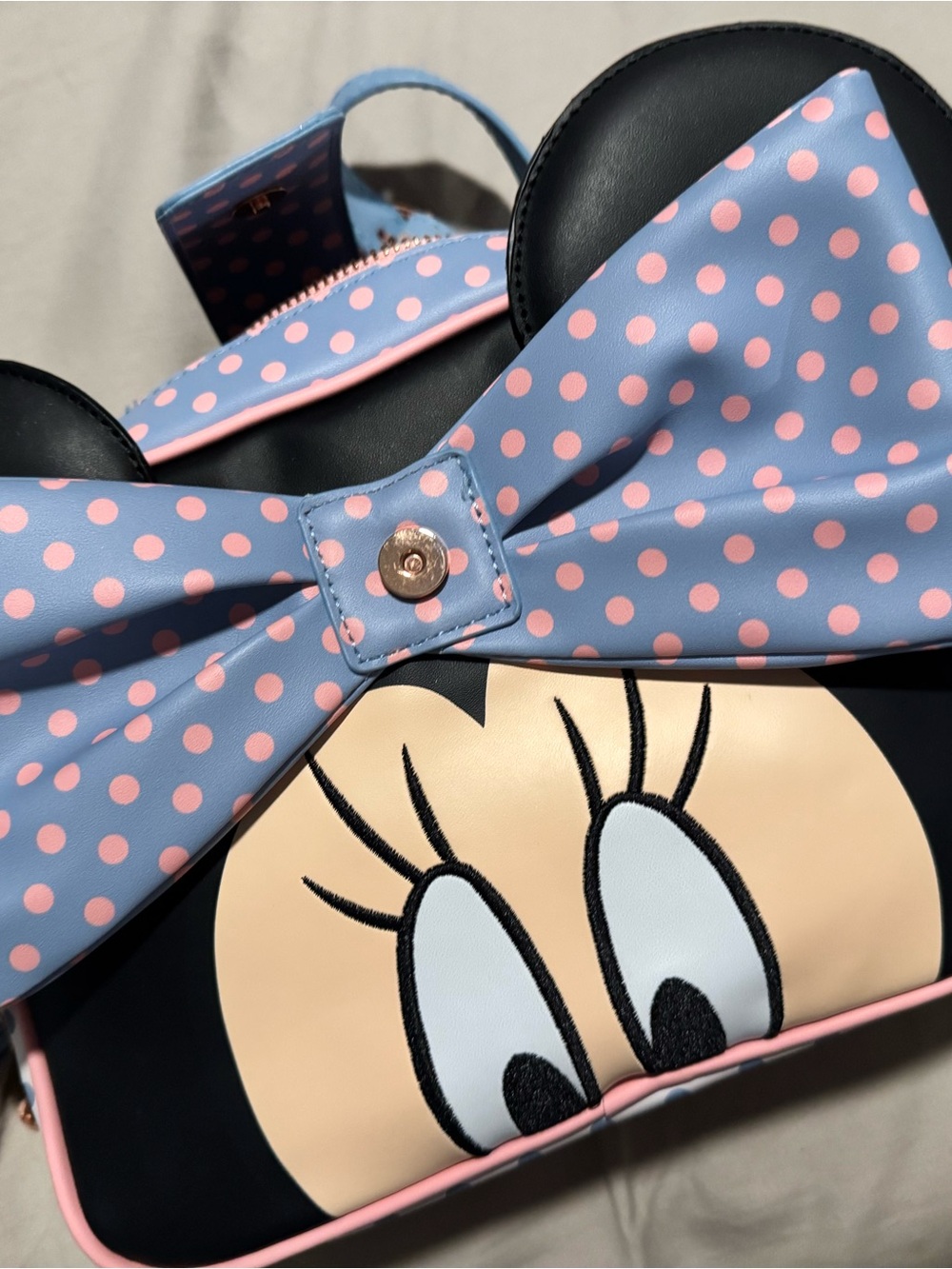 Loungefly Minnie Mouse Blue and Pink Polka Dot Bow Backpack